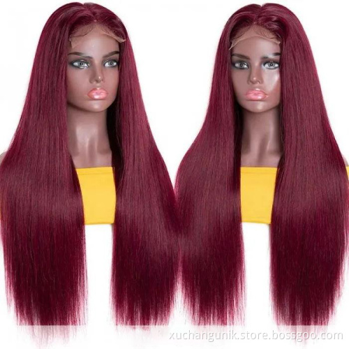 Wholesale burgundy 99J or 1B/99J Color Straight Wig 4*4 13*4 13*6 Frontal 100% Brazilian Full Lace Front Wigs With Baby Hair